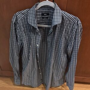 BOSS Men’s Blue & Gray Plaid Button-Down Shirt